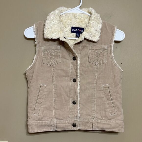Limited Too Girls Tan Ivory Corduroy Vest Faux Fur Size Small - Picture 2 of 8